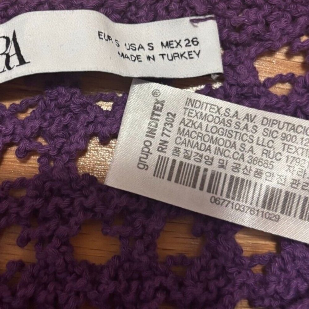 Zara Cotton Purple Crochet Sweater Knit Crop Tank Top Womens Size Small - Picture 6 of 7